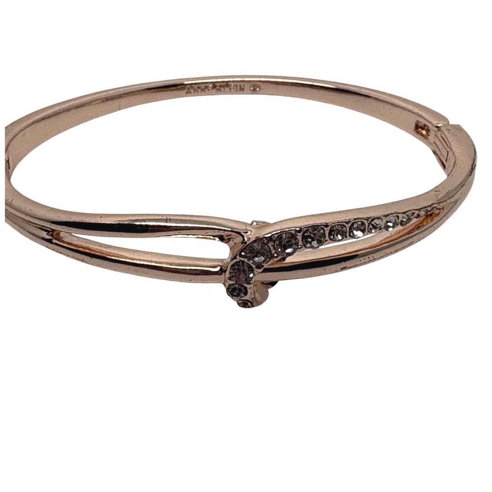 Anne Klein Rose Gold Tone Crystal Bypass Hinged Bangle Bracelet Cuff